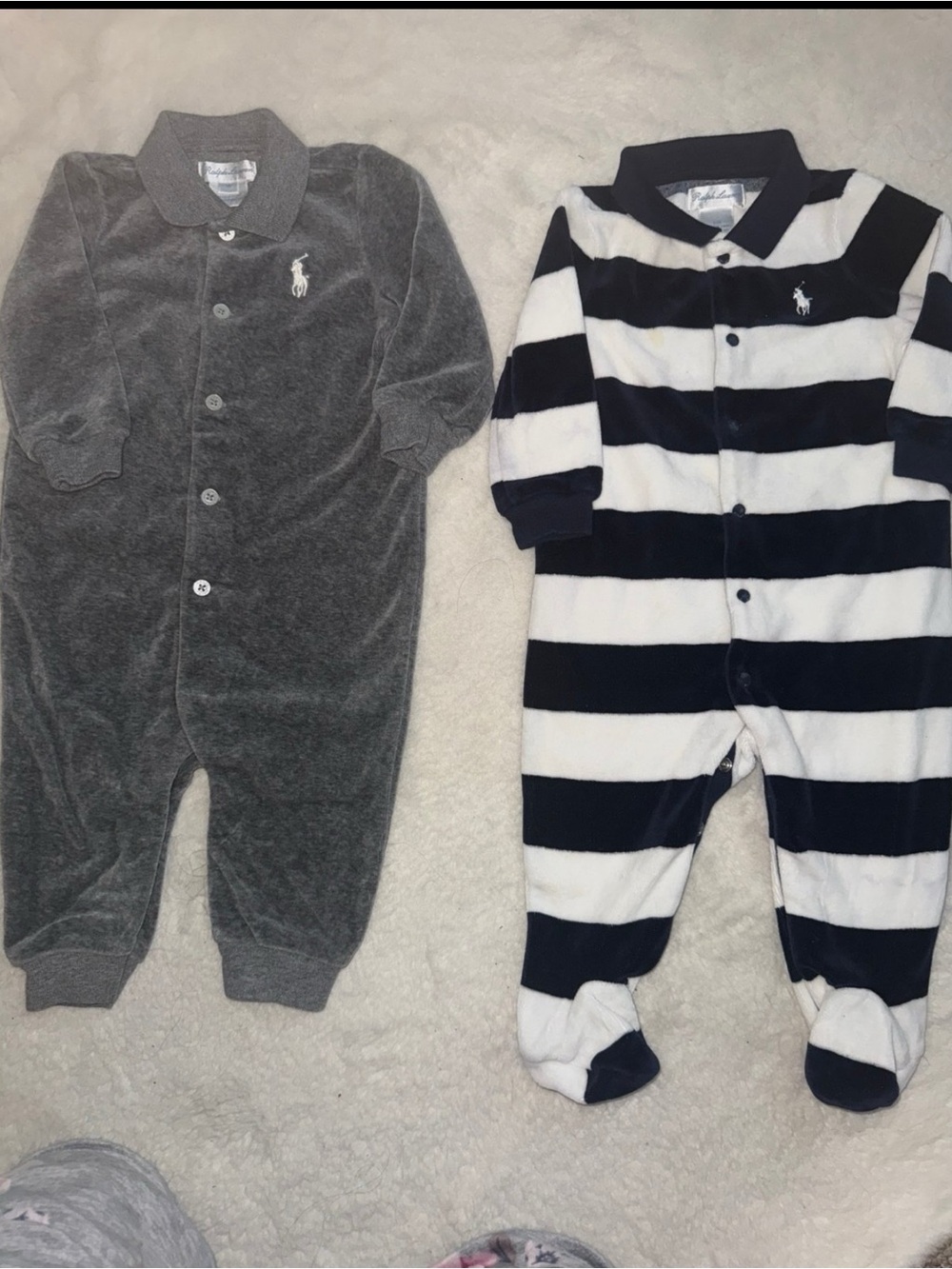 Ralph Lauren Baby Footed One-Piece Set - Gray & Navy/White Stripe